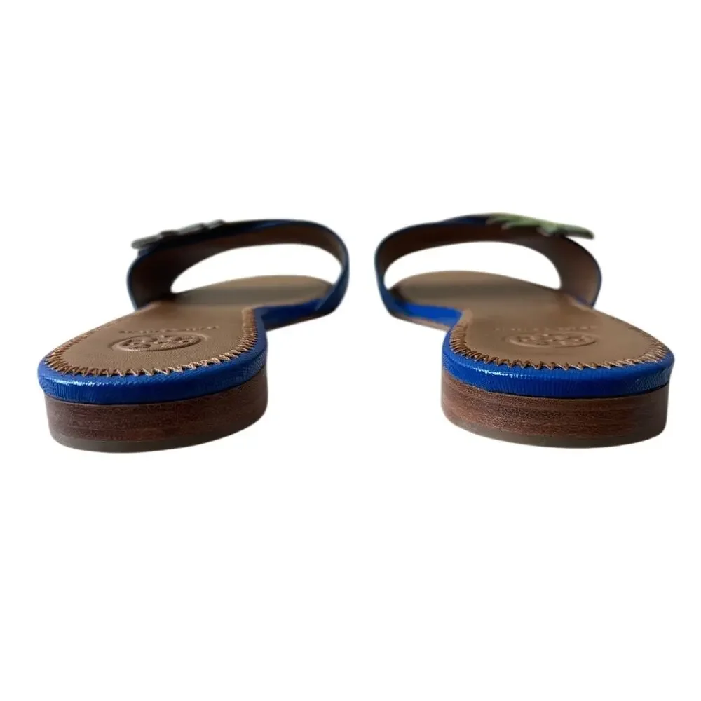 Tory Burch‎ Pineapple Accent Slide Sandals Blue Size 7